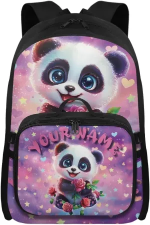ZOUTAIRONG Cute Panda Kids Backpacks for Girls Personalized Large Capacity School Bag and Removable Dining Bag, Fashion Casual Bookbag with Side Pockets
