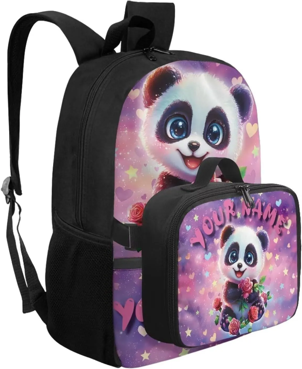 ZOUTAIRONG Cute Panda Kids Backpacks for Girls Personalized Large Capacity School Bag and Removable Dining Bag, Fashion Casual Bookbag with Side Pockets