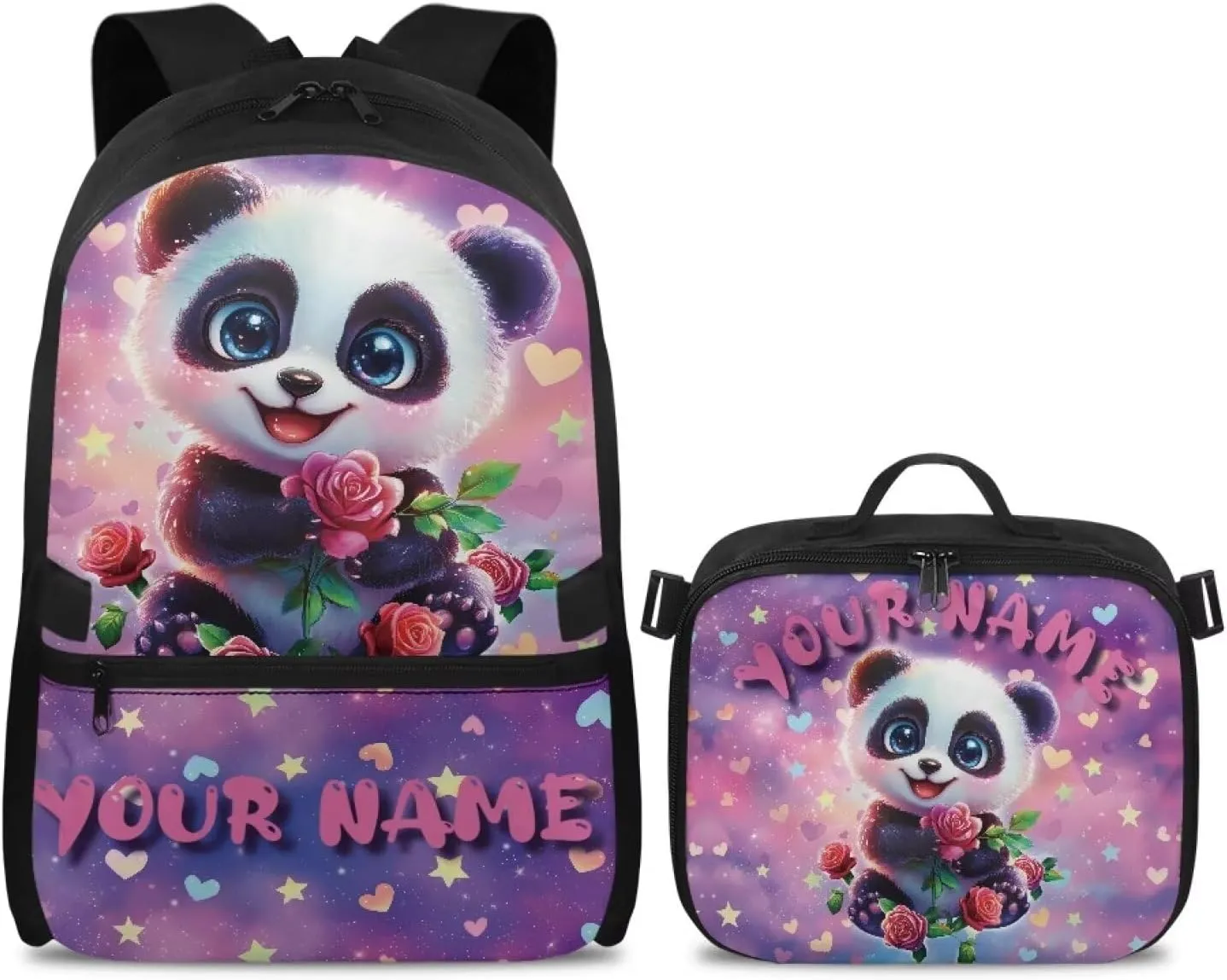 ZOUTAIRONG Cute Panda Kids Backpacks for Girls Personalized Large Capacity School Bag and Removable Dining Bag, Fashion Casual Bookbag with Side Pockets