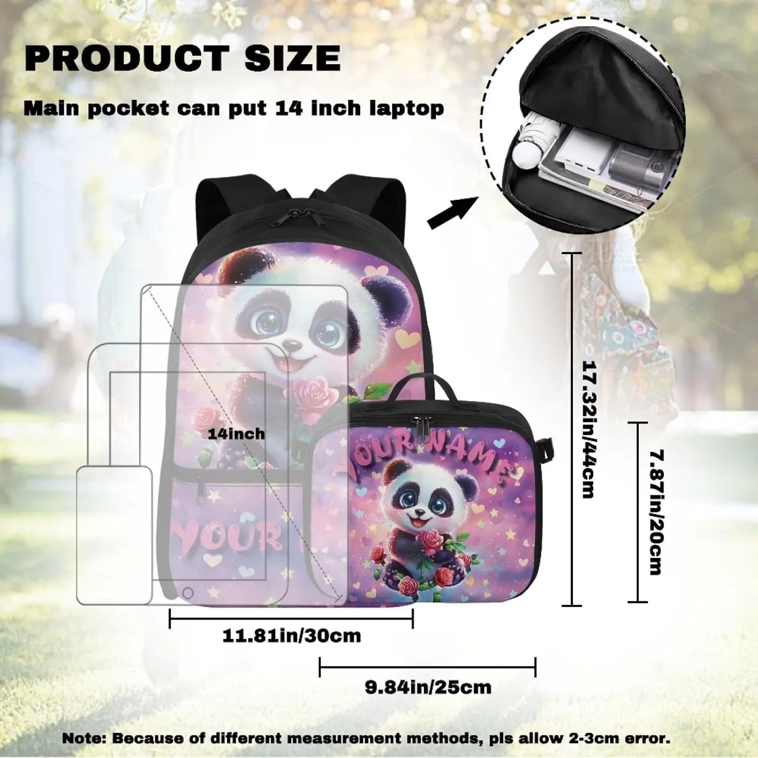 ZOUTAIRONG Cute Panda Kids Backpacks for Girls Personalized Large Capacity School Bag and Removable Dining Bag, Fashion Casual Bookbag with Side Pockets