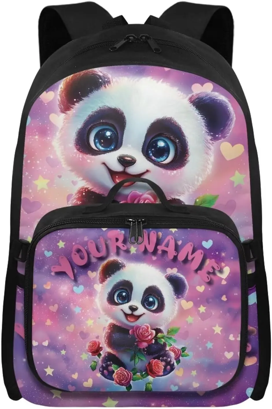 ZOUTAIRONG Cute Panda Kids Backpacks for Girls Personalized Large Capacity School Bag and Removable Dining Bag, Fashion Casual Bookbag with Side Pockets