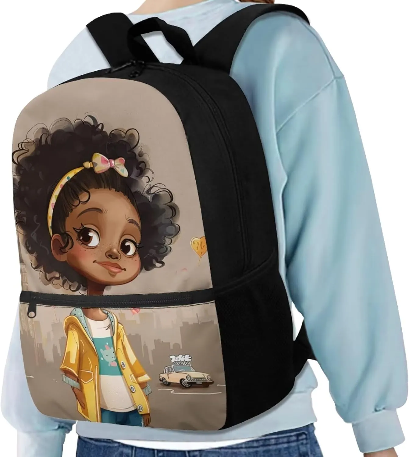 ZOUTAIRONG Magic Black Girl Backpack for School Girls 10-12 Middle School Bag Afro 8-12 Kids Bookbag with Water Bottle Holder American Book Bag 5Th Grade/4Th Grade Schoolbag Back to School