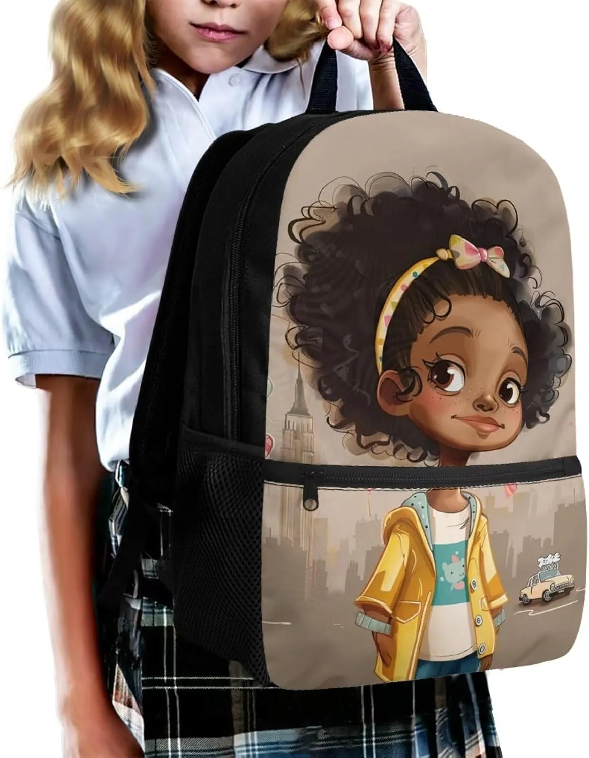 ZOUTAIRONG Magic Black Girl Backpack for School Girls 10-12 Middle School Bag Afro 8-12 Kids Bookbag with Water Bottle Holder American Book Bag 5Th Grade/4Th Grade Schoolbag Back to School
