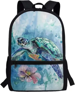 ZOUTAIRONG Sea Turtle Backpack for Girls Bookbag Age 6-8 Elementary School Bag for Boys Book bag Middle School Bag for 6TH Grade Kids School bags with Pocket 17inch Schoolbag
