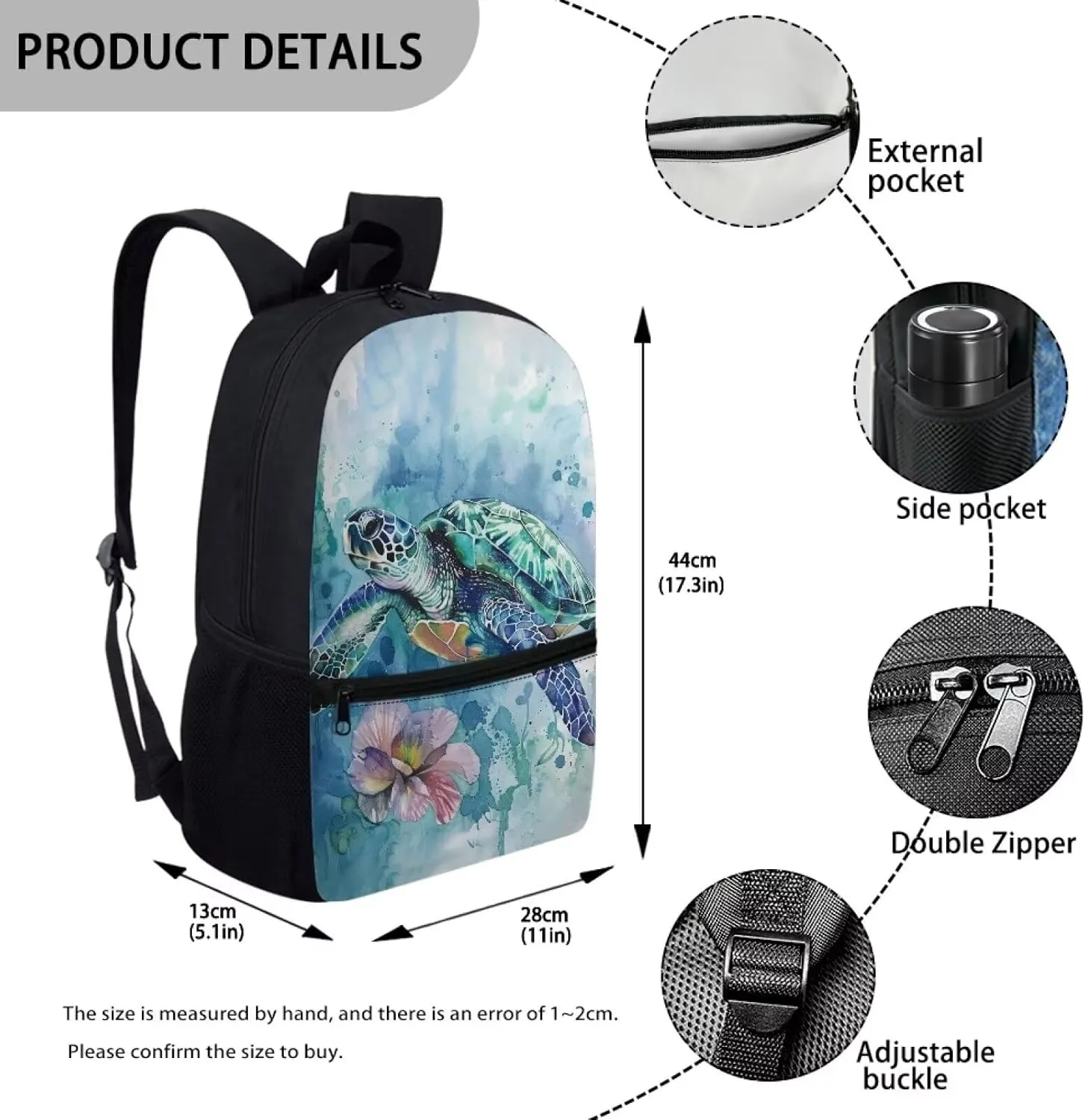 ZOUTAIRONG Sea Turtle Backpack for Girls Bookbag Age 6-8 Elementary School Bag for Boys Book bag Middle School Bag for 6TH Grade Kids School bags with Pocket 17inch Schoolbag